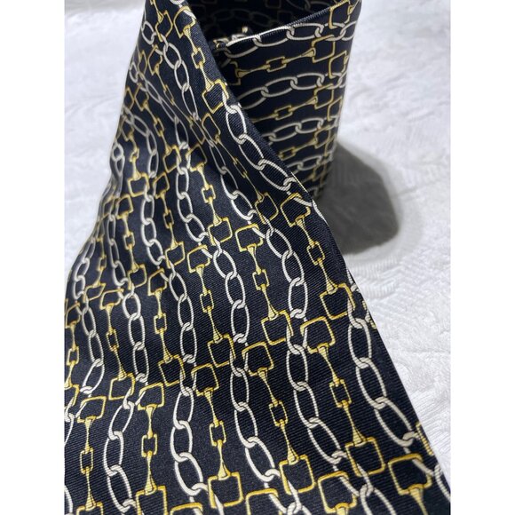 Vintage Tie 100% Silk Designed by PAOLO GUCCI Made in Italy Yellow Chain Link On - Picture 2 of 4